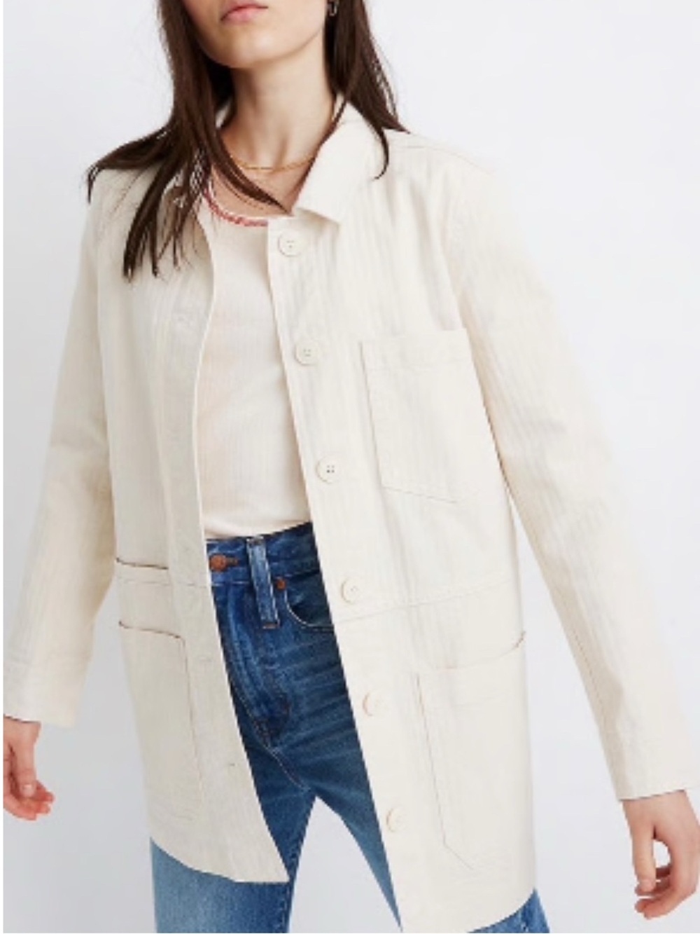 Madewell Beige Utility Jacket with Patch Pockets